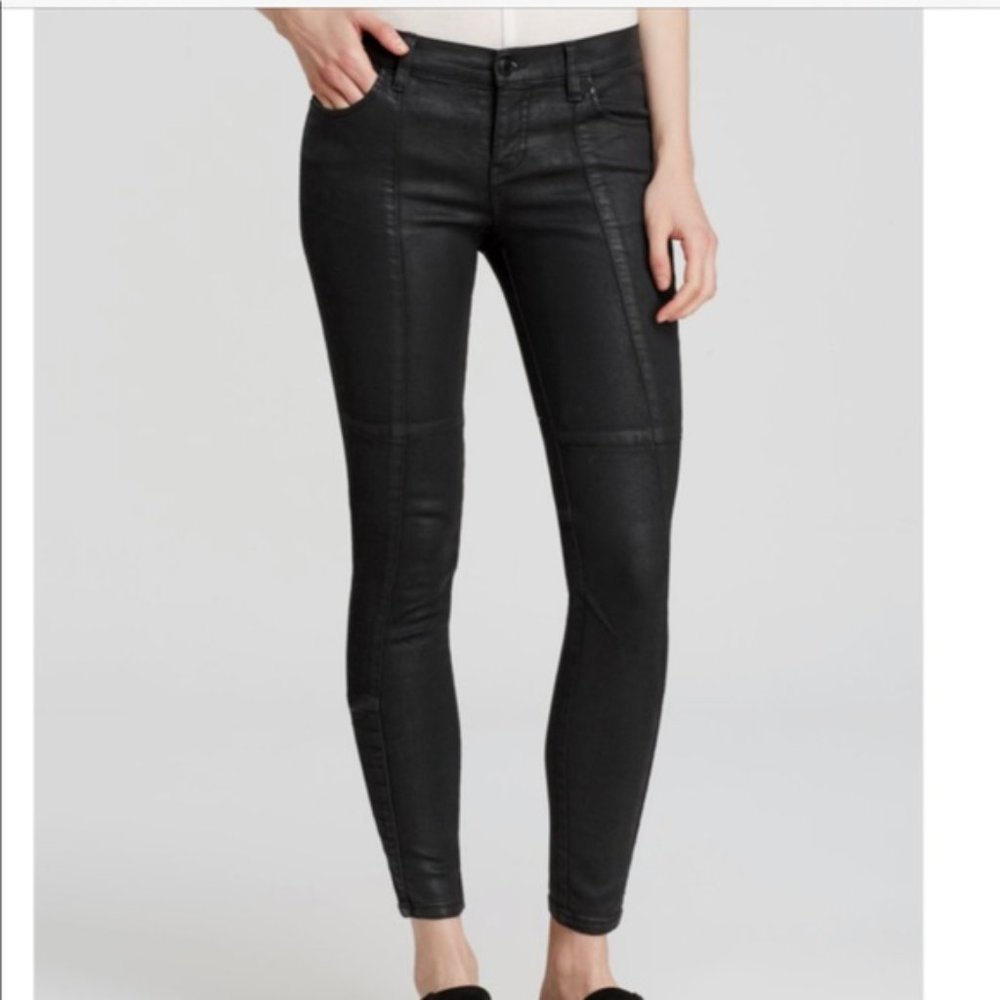 Free People 'Jillian' Coated Low Rise Moto Jeans